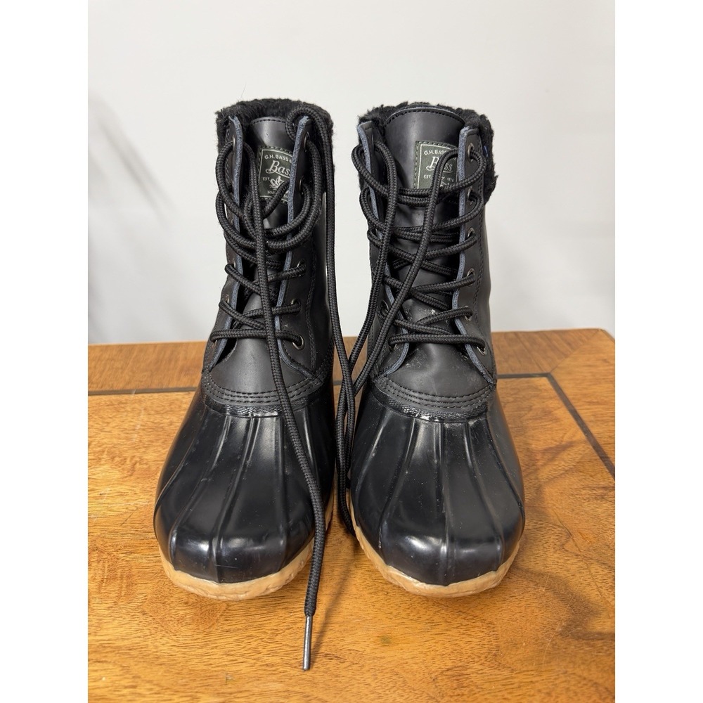 G.H. BASS Women's 8 Black Fur Duck Boots Waterproof Rainโ Snow Leather Upper
